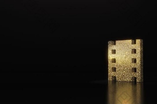 黄金闪闪发光的象征照片电影带呈现黑暗黑色的背景模糊反射闪光