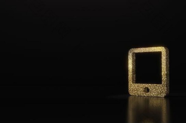 黄金闪闪发光的象征平板电脑呈现黑暗黑色的背景模糊反射闪光