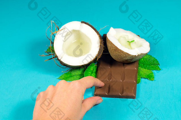 巧克力椰子椰子果仁糖木背景