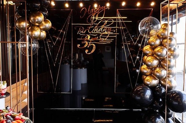 装饰周年纪念日黑色的墙黄金登记快乐生日黑色的黄金气球糖果酒吧生日聚会，派对