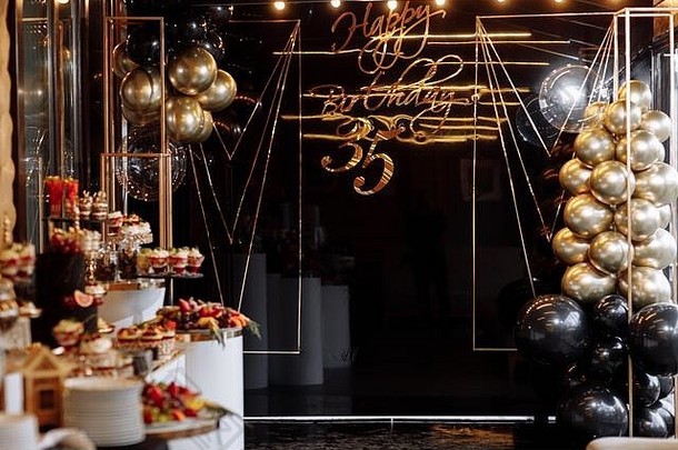 装饰周年纪念日黑色的墙黄金登记快乐生日黑色的黄金气球糖果酒吧生日聚会，派对