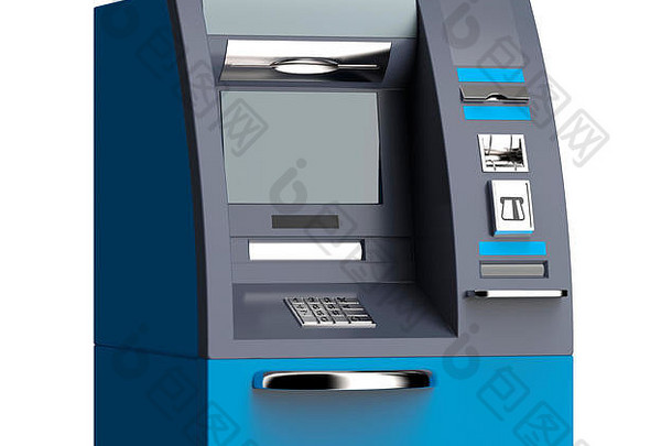 自动取款机现金机孤立的白色背景插图