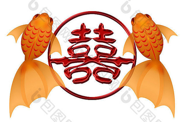 金鱼一对双幸福中国人象征永恒圆插图