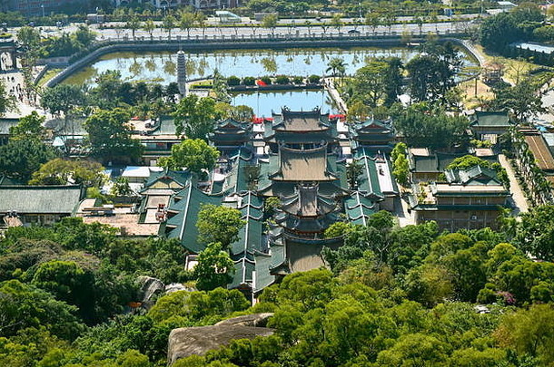 南努托古老的佛教寺庙复杂的空中视图厦门中国