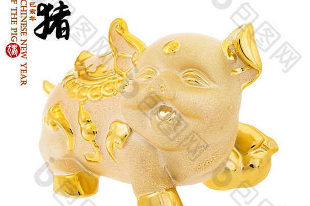 黄金小猪银行中国人书法翻译猪红色的邮票翻译中国人日历一年猪书法猪好