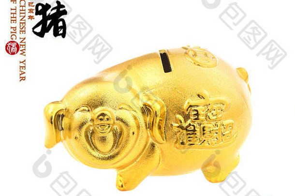 黄金小猪银行中国人书法翻译猪红色的邮票翻译中国人日历一年猪书法猪好