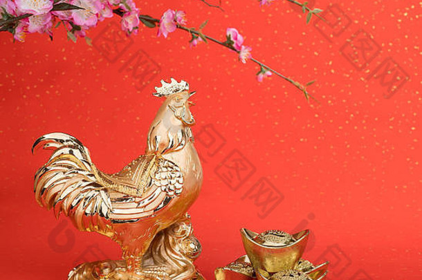 黄金公鸡装饰一年公鸡中国人书法好祝福