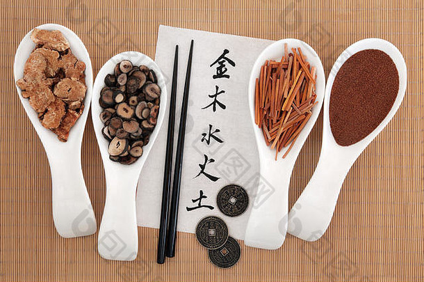 元素中国人书法脚本大米纸Herbal医学选择