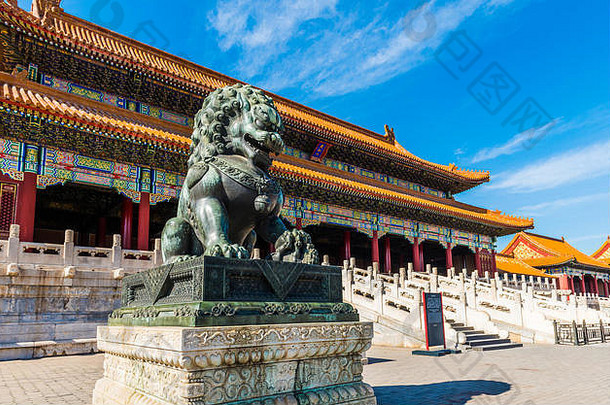 青铜狮子前面大厅最高和谐北京被禁止的城市