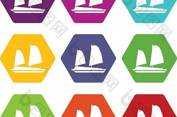 越南垃圾船图标集颜色六面体