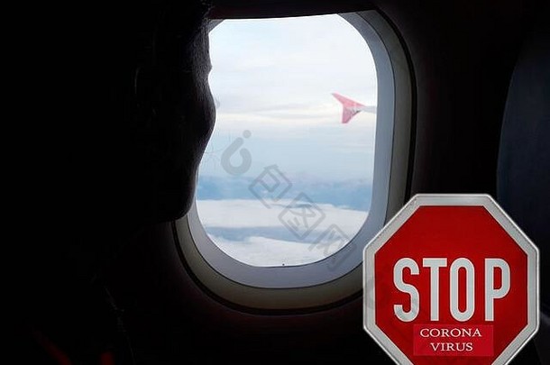帕桑格轮廓看飞机中国国家电晕病毒警报标志逃避受感染的国家