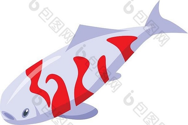 白色红色的锦 鲤鲤鱼图标等角风格