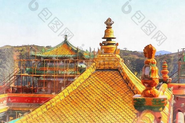 putuo任贤齐寺庙色彩斑斓的绘画图片承德中国