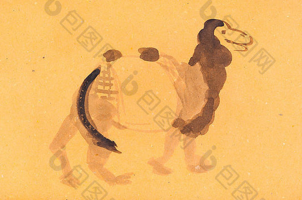 培训画水波谷风格水彩油漆草图骆驼黄色的彩色的纸