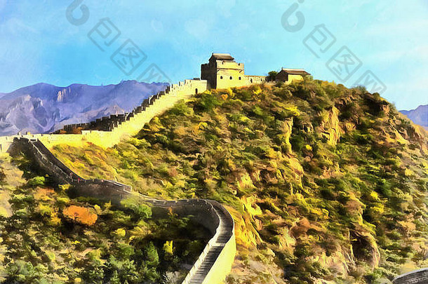色彩斑斓的绘画伟大的墙中国古北口密云中国