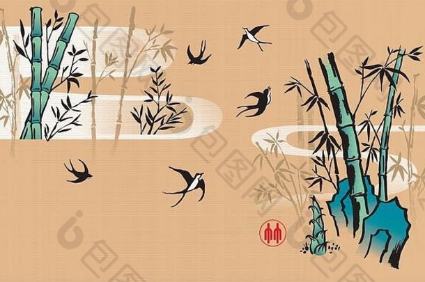 优雅的中国人墨水刷风格竹子画