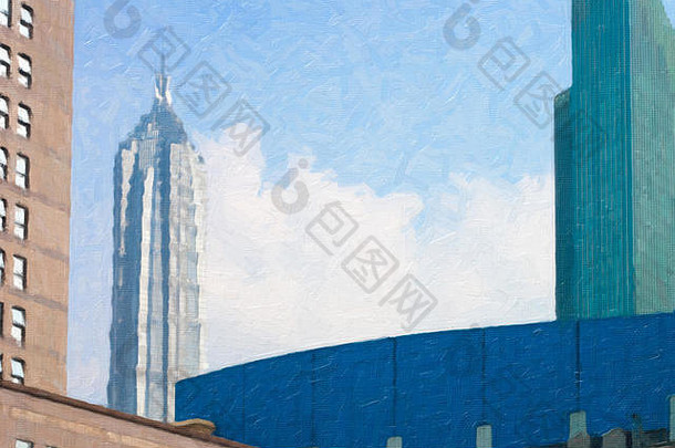 石油绘画风格图片视图摩天大楼上海