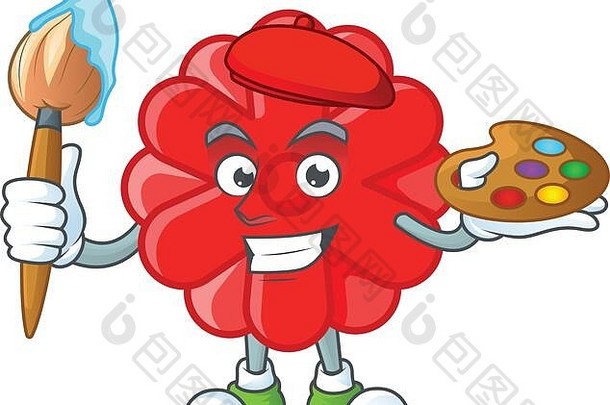 聪明的中国人红色的花画家吉祥物图标刷
