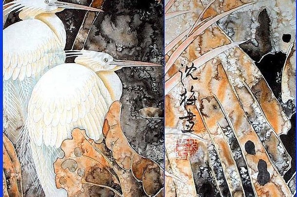 古董东方鸟绘画