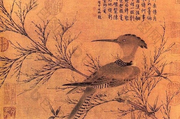 古董东方鸟绘画