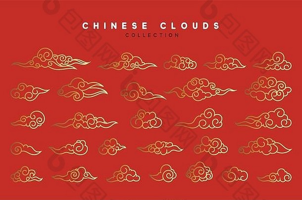 集合红色的黄金云中国人风格