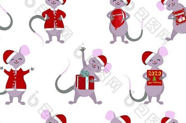 圣诞节无缝的模式一年的符号老鼠老鼠礼物