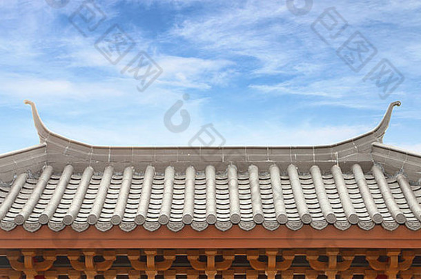 传统的中国人屋顶蓝色的天空