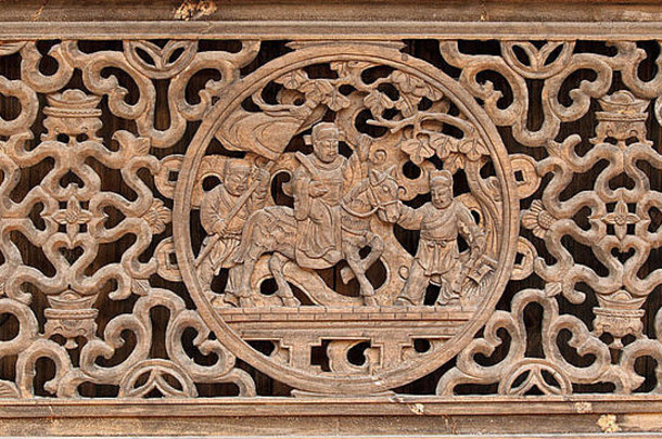 传统的中国人木瘟疫精致的手工制作的数字雕刻故事部分窗口德科