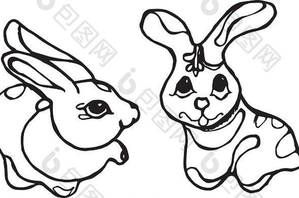 黑白插图兔子爱中国人兔子纹身的想法