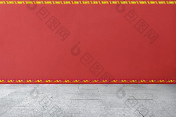 中国人传统的风格模式红色的墙平铺的地板上
