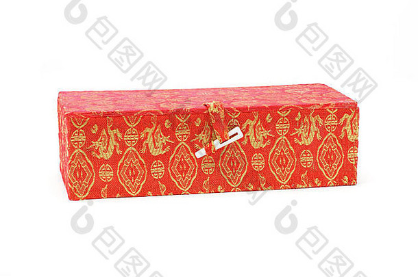 传统的中国人红色的礼物盒子白色背景