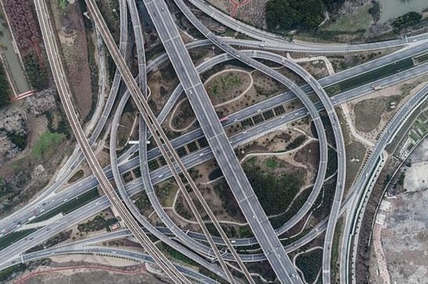 空中视图铁路高速公路天桥罗山路上海