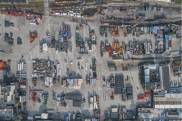 空中视图生工业材料货物港口