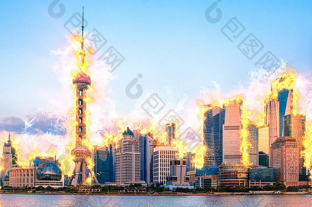 数字增强图像视图浦东天际线长海中国东方珍珠塔
