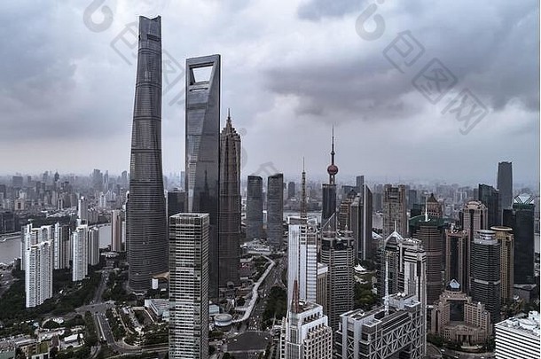 空中视图上海城市景观视图浦东区域