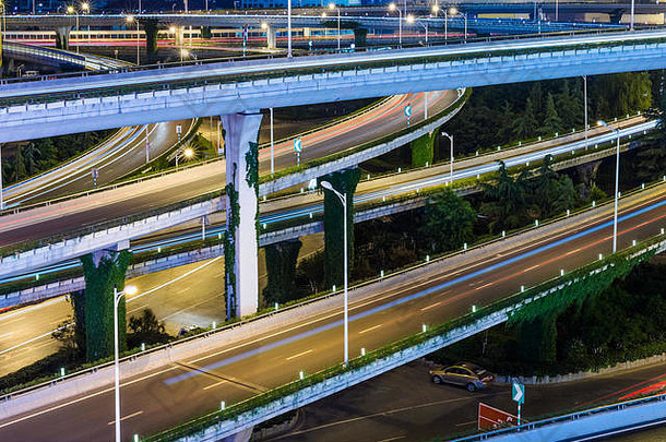 空中视图天桥晚上上海中国
