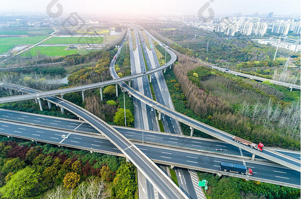 空中视图高速公路天桥<strong>上海</strong>