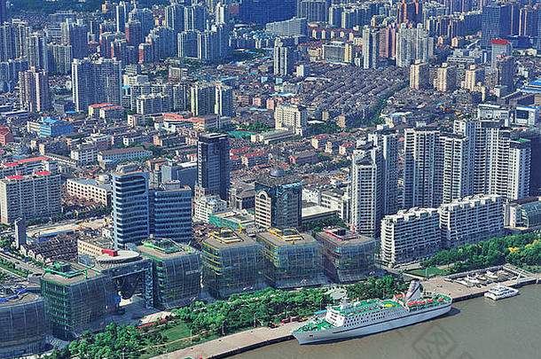 上海城市空中视图城市体系结构蓝色的天空一天