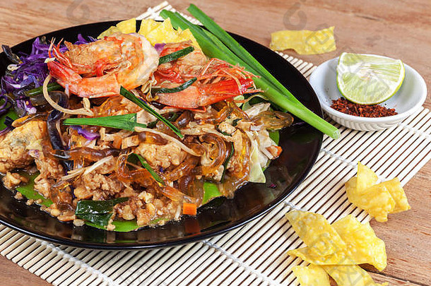 搅拌炸海藻玻璃行虾垫泰国食物低碳水化合物失去重量