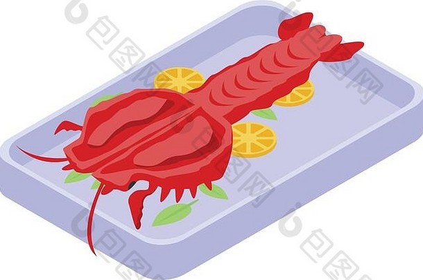 龙虾美味图标等角风格