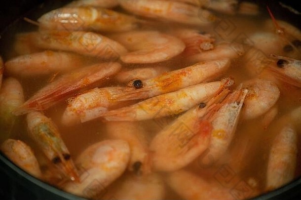 shrboiled虾煮熟的虾很多煮熟的去皮虾概念健康的饮食健康的食物蛋白质饮食