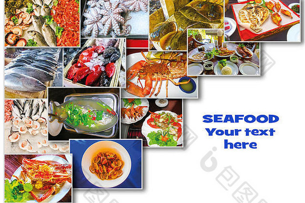 海食物拼贴画生鱼餐厅菜