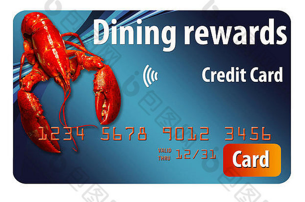 孤立的白色背景明亮的红色的龙虾爬信贷卡提供了餐厅奖励用户