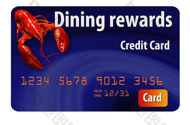 孤立的白色背景明亮的红色的龙虾爬信贷卡提供了餐厅奖励用户
