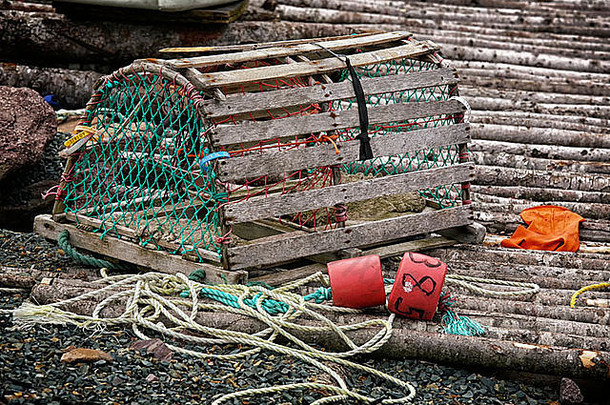 木龙虾陷阱浮标绳子纽芬兰加拿大码头