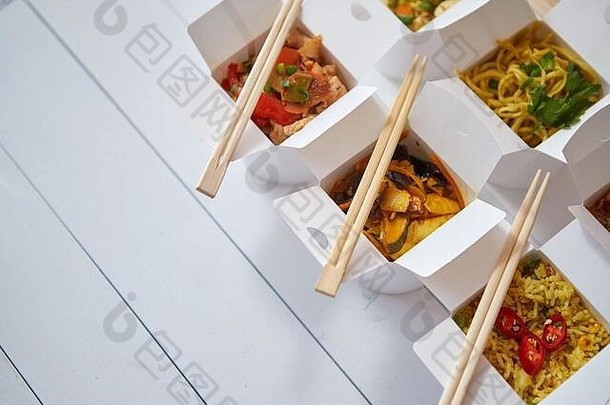 东方菜包装纸盒子食物交付表格亚洲概念