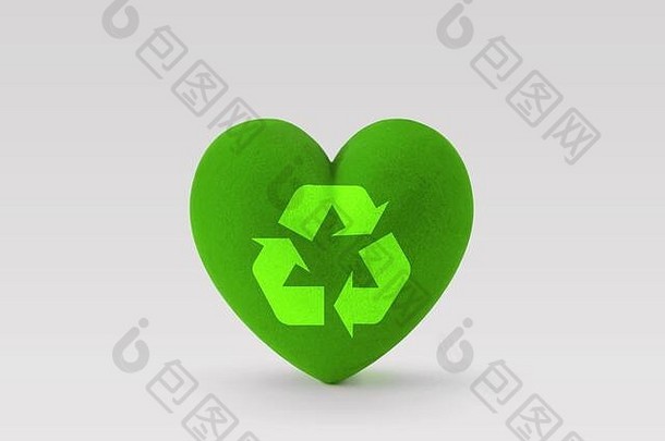 绿色心回收象征白色背景概念生态
