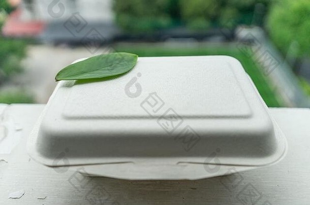 自然植物纤维食物盒子模糊背景自然纤维生态食物盒子环境业务概念