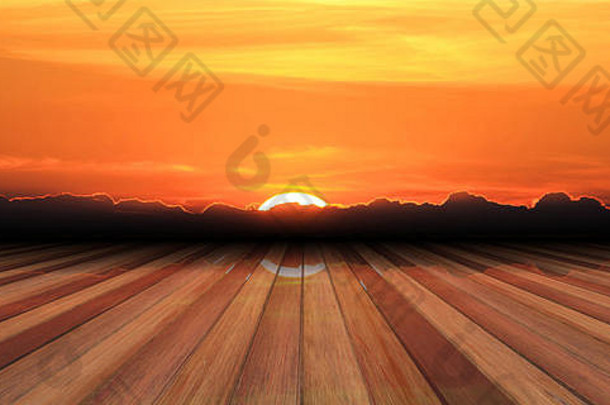 木木板日落背景复制空间插图