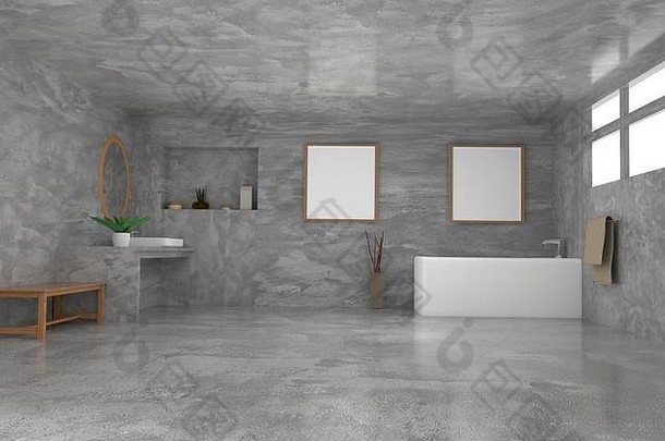 浴室模拟框架照片装饰混凝土房间呈现